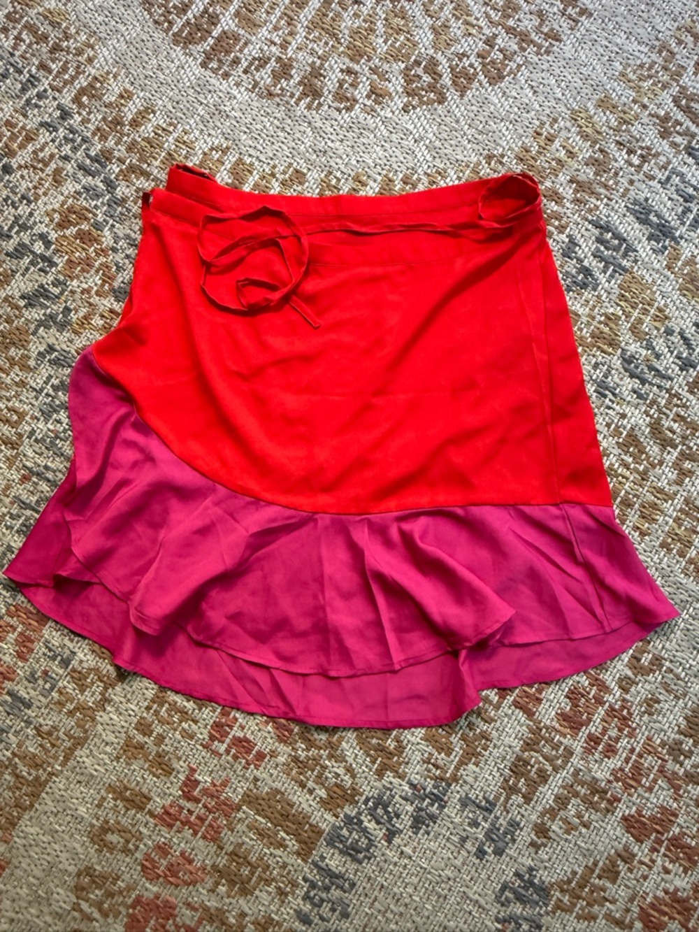 summersalt Red and Magenta Ruffle Wrap Mini Skirt